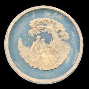Vintage Shakespeare Sonnet Plate Roger Akers Tourmaline Blue Cameo Stone, 1988